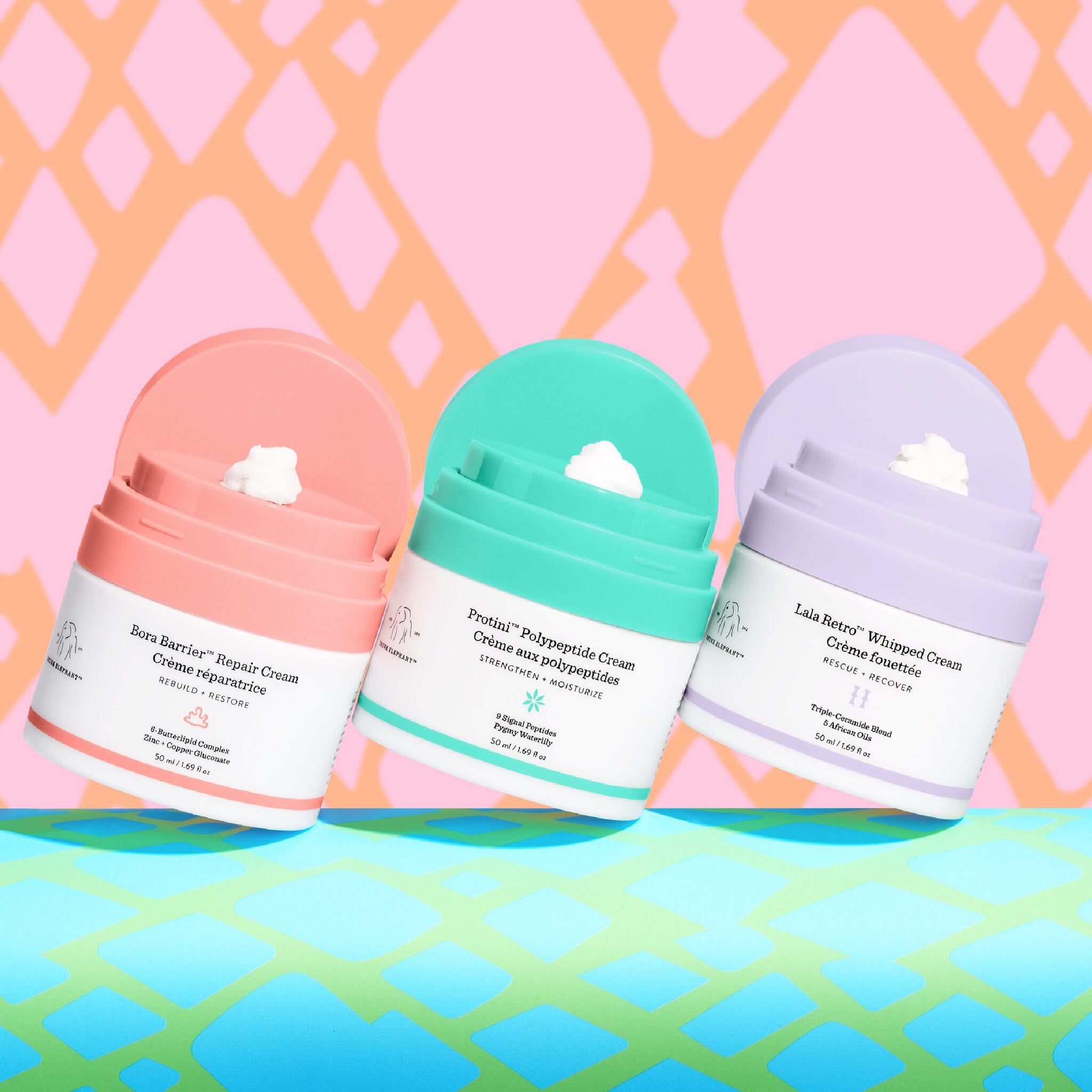 Drunk Elephant products in a row
