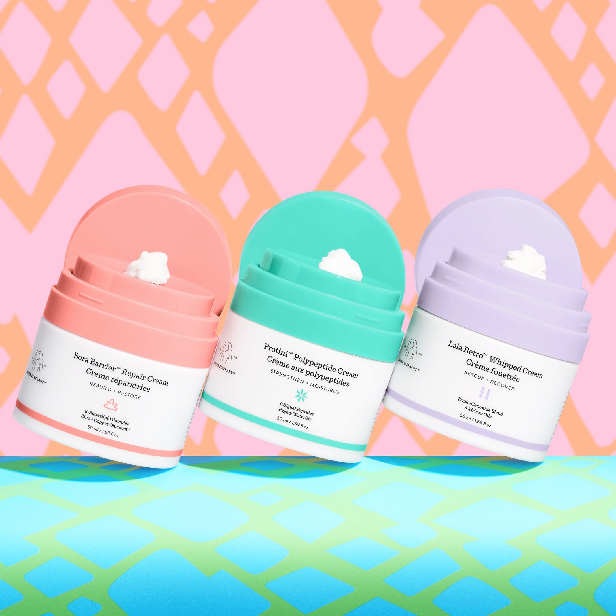 Drunk Elephant products in a row