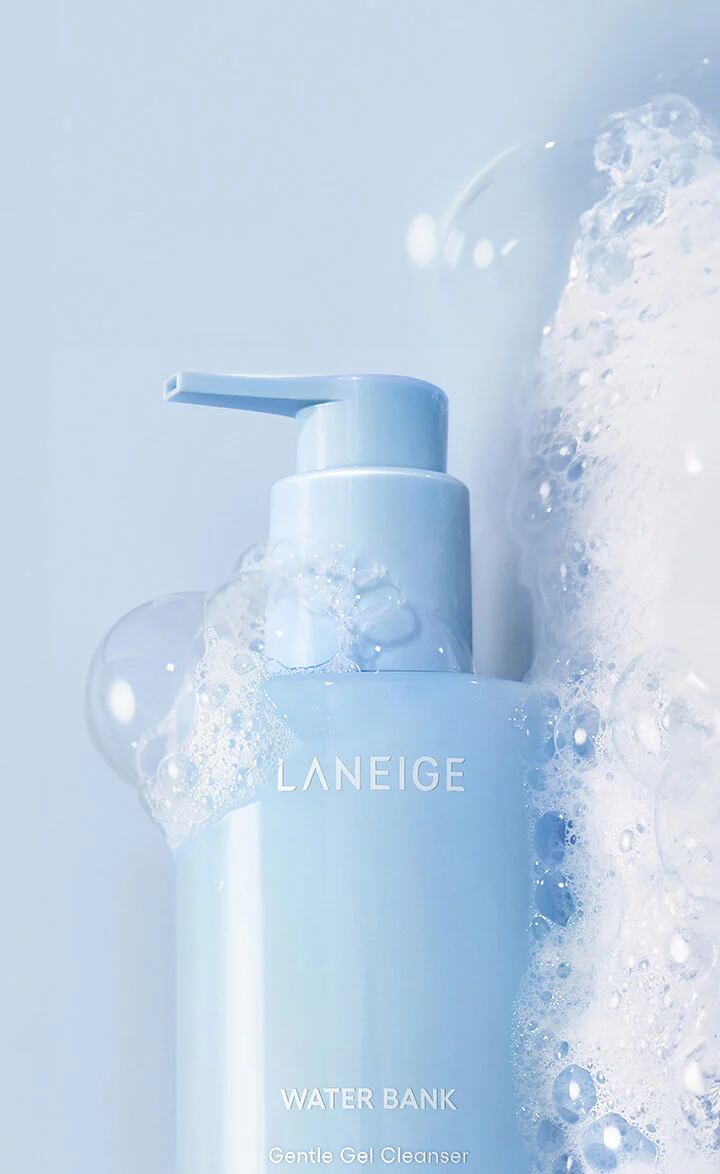 Laniege Water Bank Cleanser mood shot with bubbles