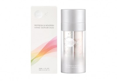 Skin Inc’s hand serum duo incorporates both a hand sanitiser (65% alcohol) and hand serum in one bottle ©Skin Inc