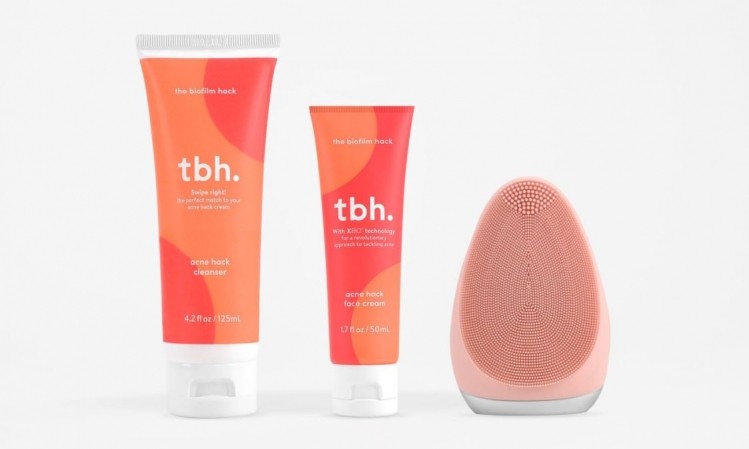 tbh's existing products including a cleanser for all skin types (left) and face cream for acne-prone skin formulated with XBIO technology (right) ©tbh